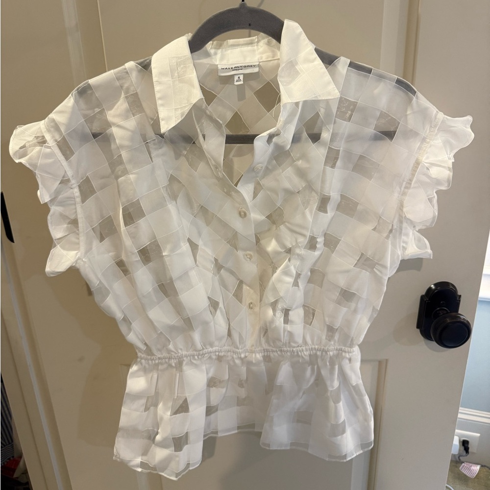 Waverly Grey White Checkered Ruffle Blouse